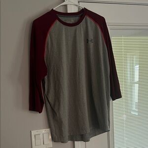 Under Armour Men's Gray and Maroon Long Sleeve Tee